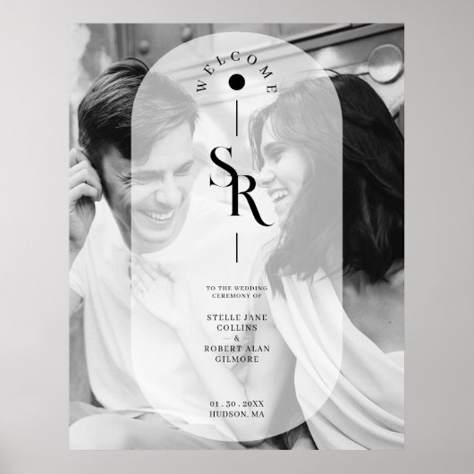 Delicate Vellum Transparency Black White Initials Poster (Voorkant)