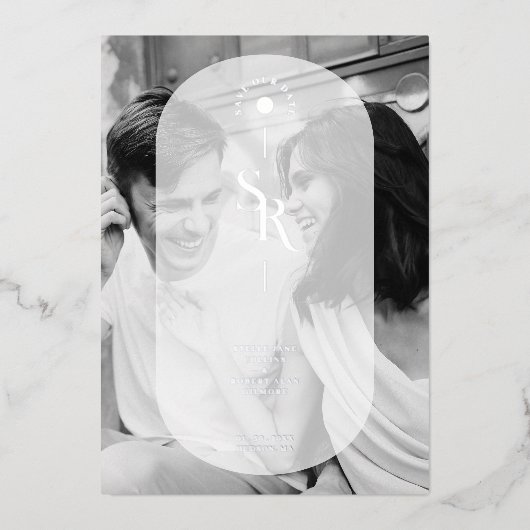 Delicate Vellum Transparency Elegant Black & White Folie Uitnodiging (Voorkant)