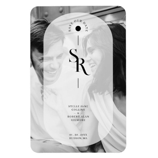 Delicate Vellum Transparency Zwart Wit Initialen Magneet (Verticaal)