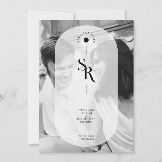 Delicate Vellum Transparency Zwart Wit Initialen Save The Date (Voorkant)