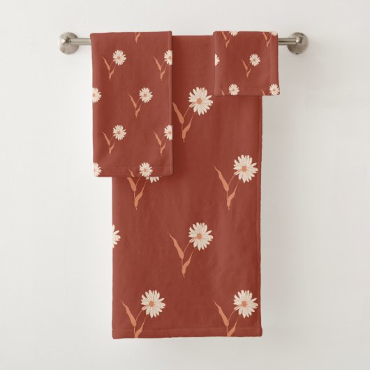 Delicate verstrooide Aster bloemen | Roest rood Bad Handdoek (Insitu)