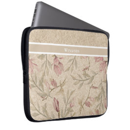 Delicate Vintage Magnolia Bloemige Taupe Persoonli Laptop Sleeve