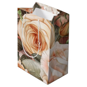 Delicate vintage perzik- en roze rozen medium cadeauzakje