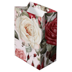 Delicate Vintage Roze Witte en Rode Rozen Medium Cadeauzakje