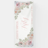 Delicate watercolor bloemen lichtroze 50ste verjaa spandoek (Verticaal)