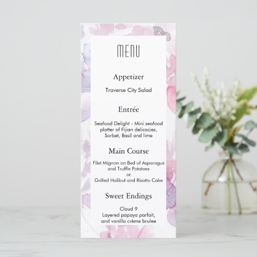 Delicate Watercolor Bloemen Trouwkaart MENU (Staand voorkant)