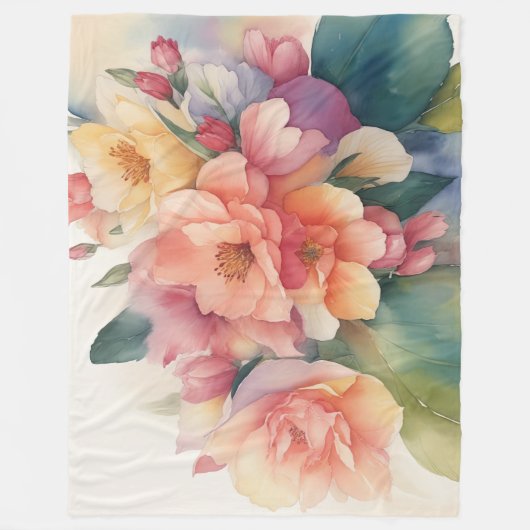 Delicate Watercolor Bloemschildering Fleece Deken (Voorkant)