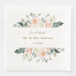 Delicate Watercolor Blush Witte Bloemen Bruiloft Servet