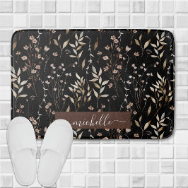 Delicate Watercolor Bruine Bloemen Bladeren Patroo Badmat