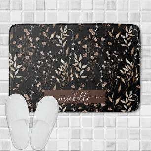 Delicate Watercolor Bruine Bloemen Bladeren Patroo Badmat