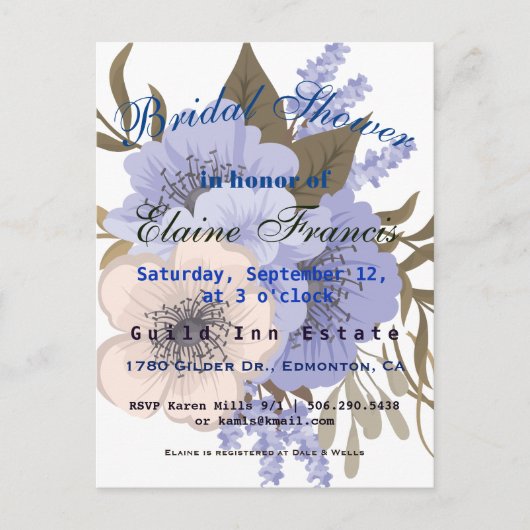 Delicate Watercolor Lavendel Anemoon Bruidsdouche Briefkaart (Voorkant)