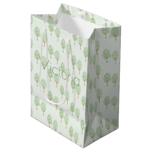 Delicate Watercolor Trees Pattern Light Green  Medium Cadeauzakje (Voorkant Gekanteld)