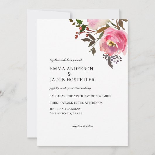 Delicate Watercolor Tropische Lente Rozen Kaart (Voorkant)