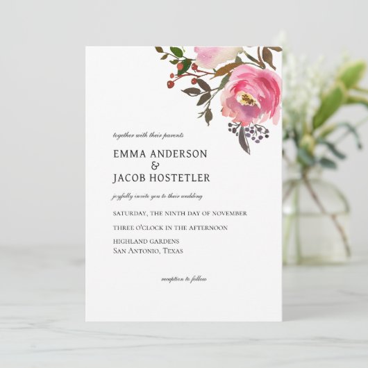 Delicate Watercolor Tropische Lente Rozen Kaart (Staand voorkant)