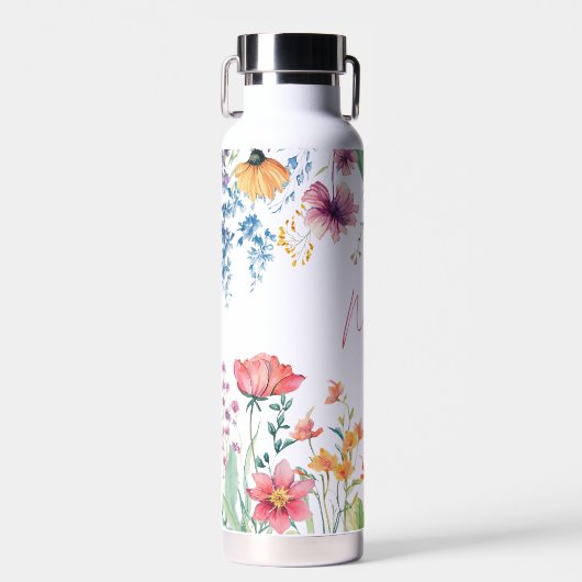 Delicate Watercolor Wildflower Personalized Waterfles (Voorkant)