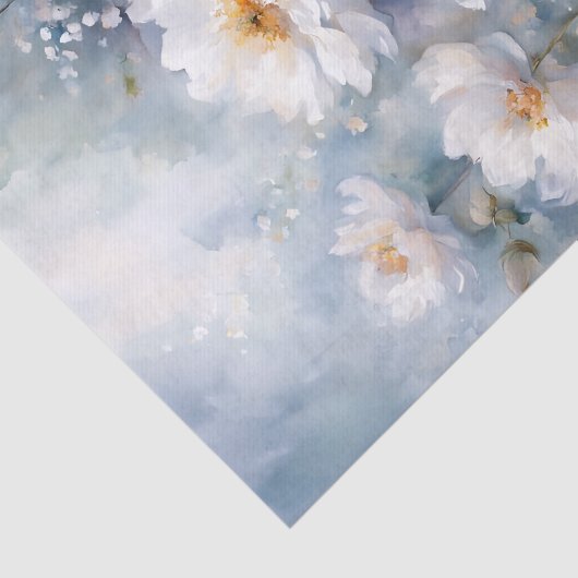 Delicate Waterverf Artistic White Blooms Tissuepapier (Detail)