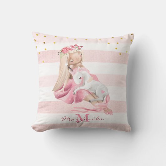 Delicate Waterverf Ballerina en Baby Unicorn Th Kussen (Voorkant)