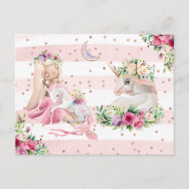 Delicate Waterverf Ballerina en Unicorn Briefkaart