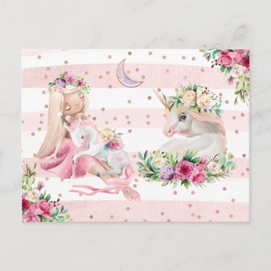 Delicate Waterverf Ballerina en Unicorn Briefkaart (Voorkant)