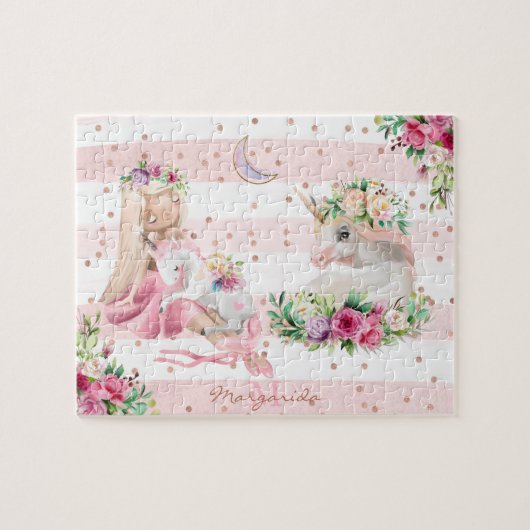 Delicate Waterverf Ballerina en Unicorn Monogram Legpuzzel (Horizontaal)
