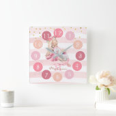 Delicate Waterverf Ballerina en Unicorn Monogram Vierkante Klok (Huis)