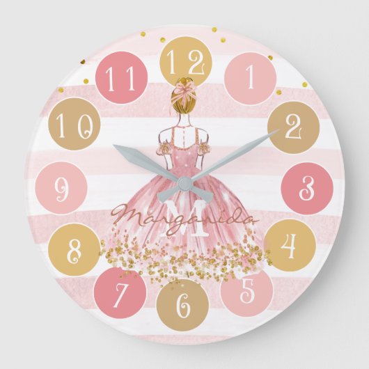 Delicate Waterverf Ballerina Pink Monogram Grote Klok (Voorkant)