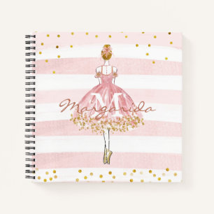 Delicate Waterverf Ballerina Pink Monogram Notitieboek