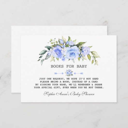 Delicate Waterverf Blauwe Bloemige Baby Shower Informatiekaartje (Voorkant / Achterkant)