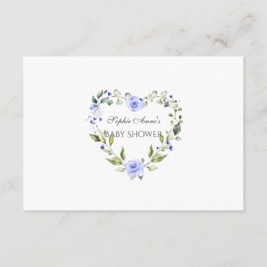Delicate Waterverf Blauwe Bloemige Baby Shower Informatiekaartje (Achterkant)