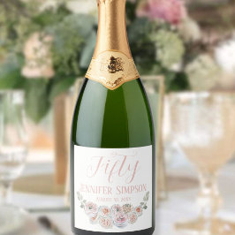 Delicate Waterverf bleke Blush roze tekst Sparkling Wijnetiket
