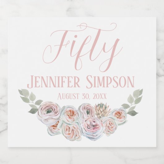 Delicate Waterverf bleke Blush roze tekst Sparkling Wijnetiket (Enkel label)