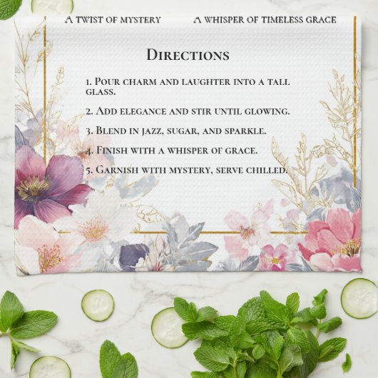 Delicate Waterverf Bloemen Border Art Theedoek (Gevouwen)