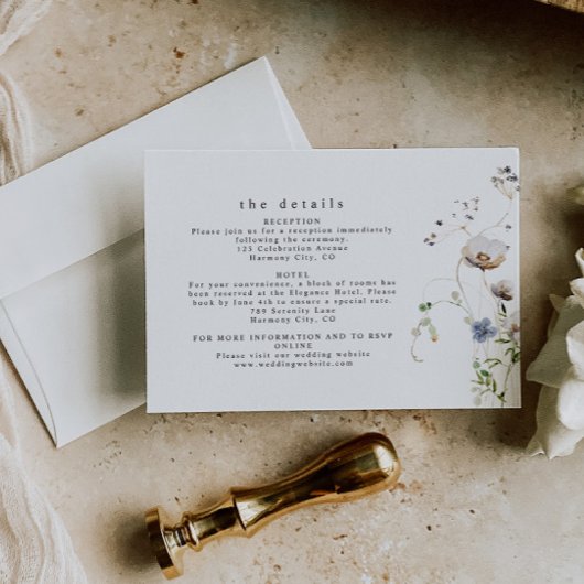 Delicate Waterverf Bloemen bruiloft Details Informatiekaartje