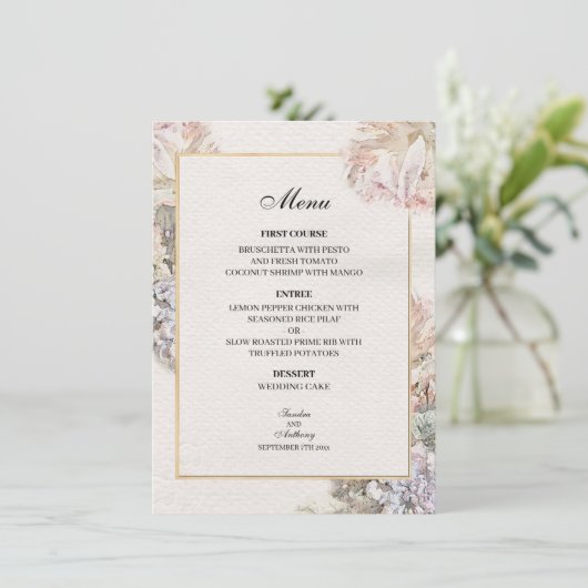 Delicate Waterverf Bloemen Bruiloft Menu (Staand voorkant)