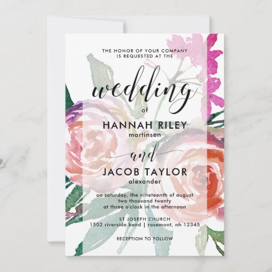 Delicate Waterverf Bloemen met Overlay Wedding Kaart (Voorkant)