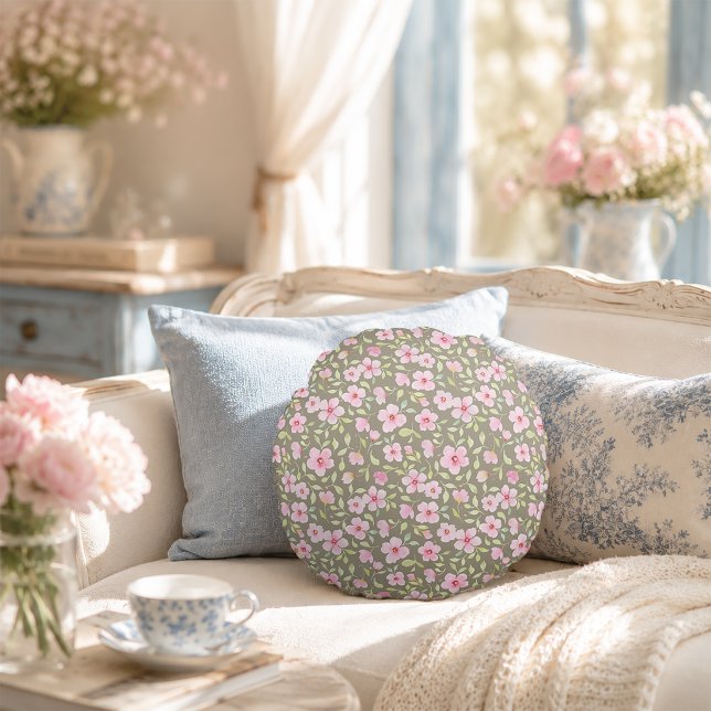 Delicate waterverf bloemen Ronde Kussen (Delicate watercolor flowers Round Pillow)