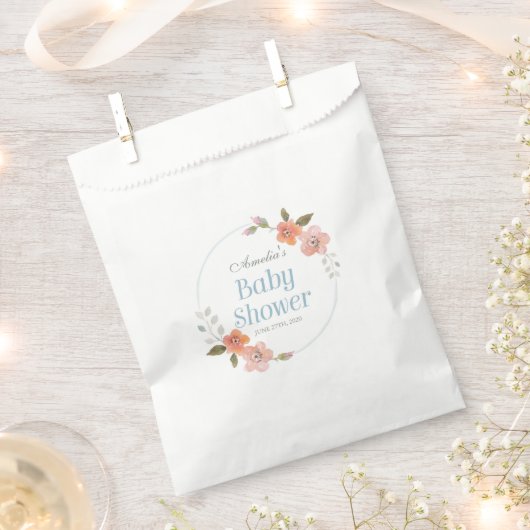 Delicate Waterverf bloemenblauw Baby shower Bedankzakje (Geknipt)