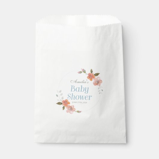 Delicate Waterverf bloemenblauw Baby shower Bedankzakje (Voorkant)