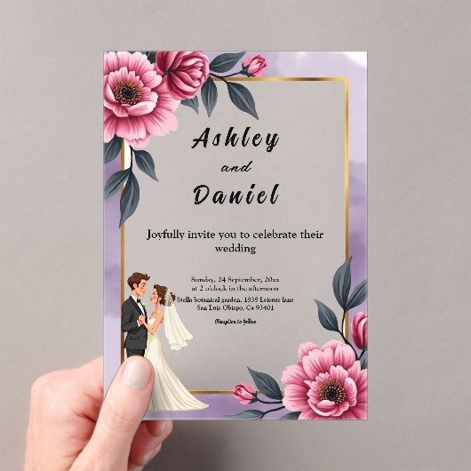 Delicate Waterverf Bloemenbruid en bruidegom bruil Acryl Uitnodigingen (Insitu (Draagbaar))