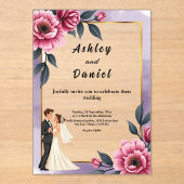 Delicate Waterverf Bloemenbruid en bruidegom bruil Acryl Uitnodigingen (Voorkant)