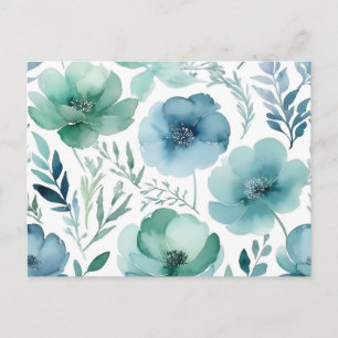 Delicate Waterverf Bloemenwassingen in Soft Blues Briefkaart