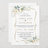 Delicate Waterverf Bloemige Bladeren Gouden Bruilo Kaart (Voorkant / Achterkant)