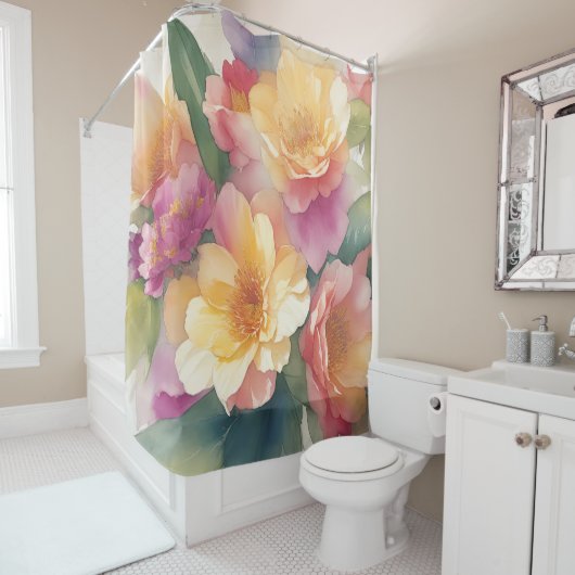 Delicate Waterverf bloemschilderij Douchegordijn (In situ)