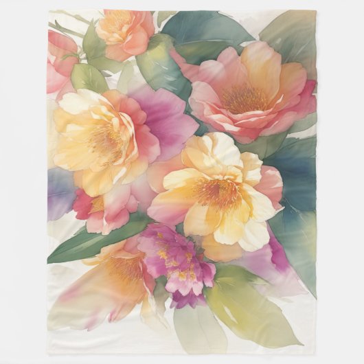 Delicate Waterverf bloemschilderij Fleece Deken (Voorkant)