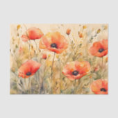 Delicate Waterverf Bold Sinaasappel Poppy Blooms Tissuepapier (Voorkant)