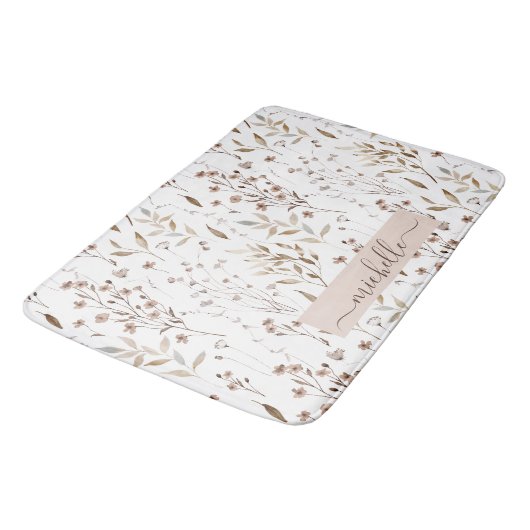 Delicate Waterverf Brown Flowers Leaves Pattern Badmat (Gekanteld)