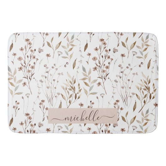 Delicate Waterverf Brown Flowers Leaves Pattern Badmat (Voorkant)