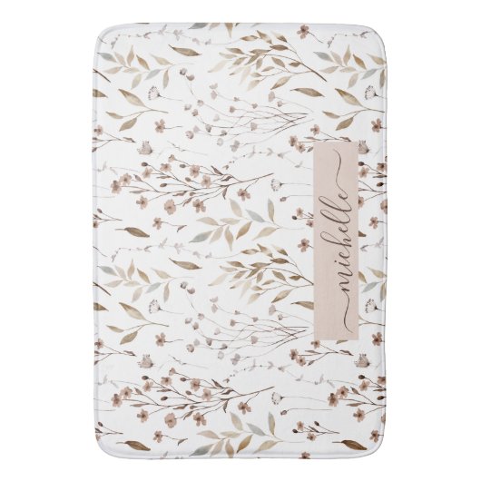 Delicate Waterverf Brown Flowers Leaves Pattern Badmat (Voorkant Verticaal)