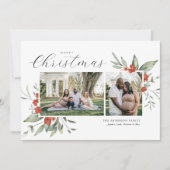 Delicate Waterverf Floral Merry Christmas Foto Feestdagenkaart (Voorkant)