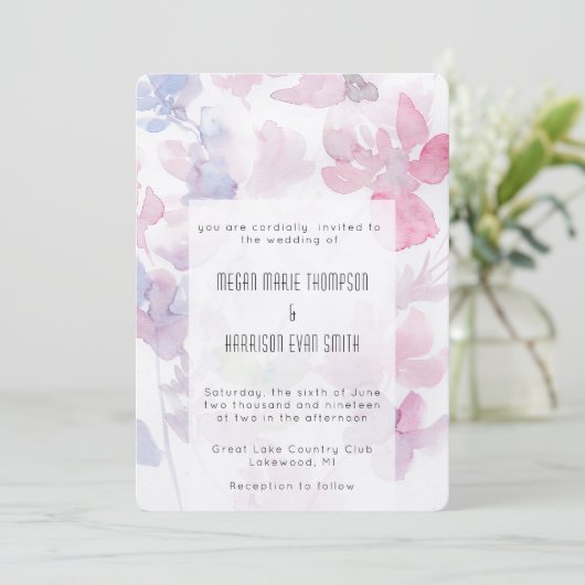 Delicate Waterverf Flower Wedding Invitation Kaart (Staand voorkant)